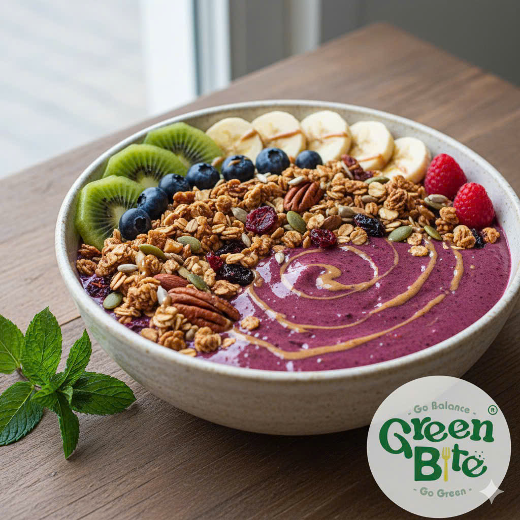 Sự kết hợp giữa Granola và smoothie bowl việt quất đầy hấp dẫn