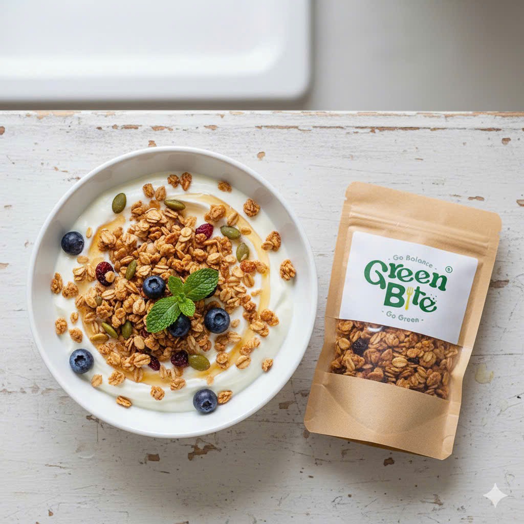 Sự kết hợp giữa sua chua Hy Lạp và hạt Granola nhà GreenBite